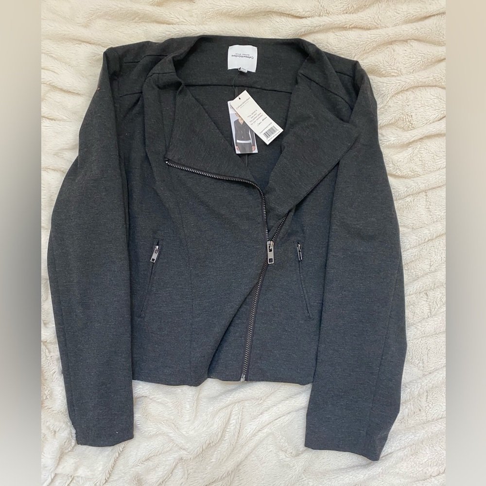 NWT Catherine Malandrino Moto Zip-Up Jacket grey sz XXL